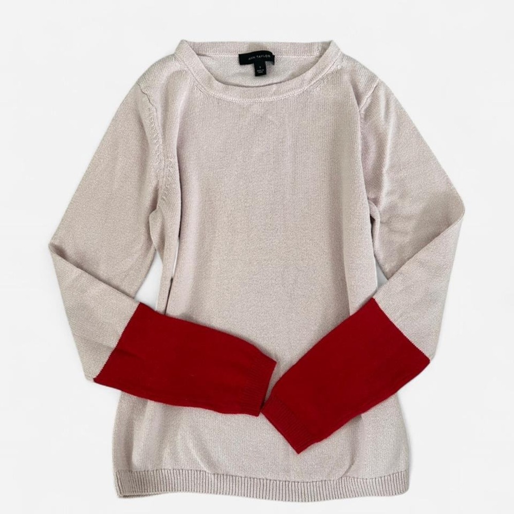 Ann Taylor Womens Small Sweater Pink and Red Colorblock Cashmere Blend‎ Crewneck
